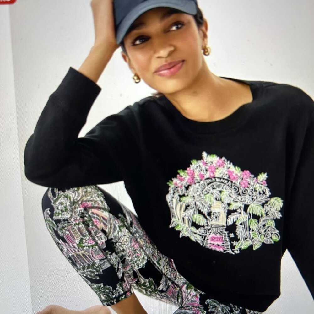 New Lilly Pulitzer Ballad Sweatshirt Palm Beach Noir Toile Embroidery xl